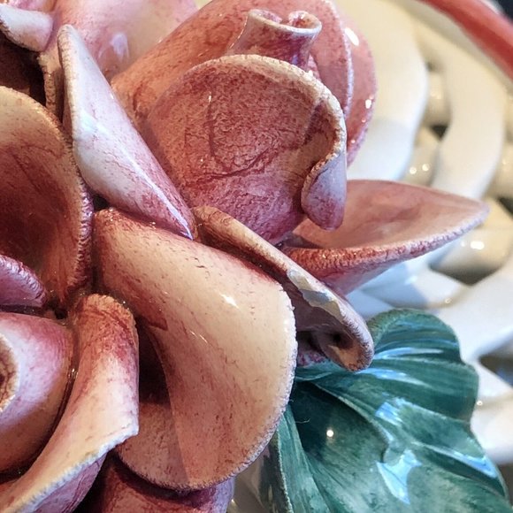 Vintage Italian Ceramic Reticulated Covered Dish  Pink/White - Picture 6 of 14